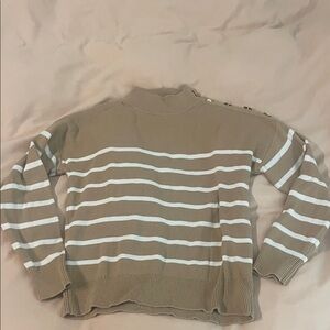 Nicole Miller Tan and White Striped Sweater